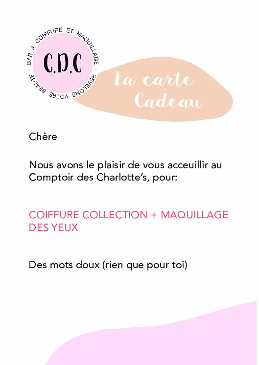Carte cadeau imprimée - Atelier coiffure Mère/Fille - Comptoir des  Charlotte's Bar à coiffures à Paris 05